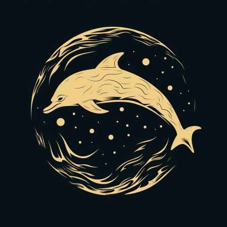 a dolphin stencil featuring a werewolf silhouette is perfect for easy-level carving with low details. this line art wood block printing showcases a cartoon-style vector art design with clean shapes. the stencil art utilizes negative space against a black background, making it ideal for linocut projects. ai generatedの素材