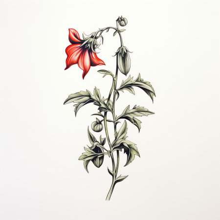 tomato drawing of campanula poscharskyana on a white background, perfect for a tattoo design with a minimalist style. this artistic illustration captures the beauty of the flower with intricate details, ideal for those seeking a unique and elegant tattoo idea. ai generatedの素材