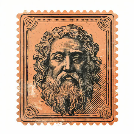 old print stamp bronzefile isolated on a white background. this vintage piece features intricate line engraving in color. ai generatedの素材