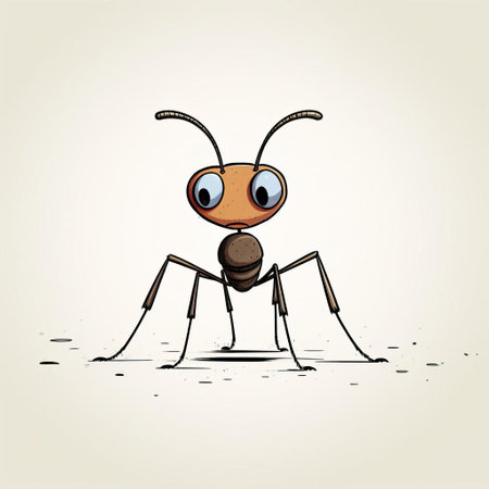 a quirky and playful ant is depicted in a minimalist doodle style, resembling a simple comic strip. the full-body illustration captures the ant's whimsical nature, making it a charming addition to any collection of doodles or comic art. ai generatedの素材