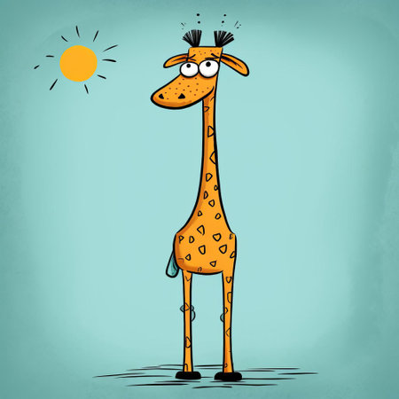 the quirky and playful giraffe in this minimalist doodle style drawing resembles a simple comic strip. the full-body illustration captures the essence of the giraffe in a fun and whimsical manner. ai generatedの素材
