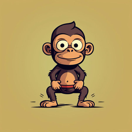 the playful chimp in this minimalist doodle style illustration exudes a quirky charm, reminiscent of a simple comic strip. the full-body depiction captures the essence of the cheeky primate in a fun and engaging manner. ai generatedの素材