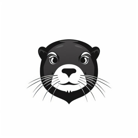 the otter is depicted in a front view black and white silhouette against a white background. the design is minimal and flat, resembling a logo with a 2d animation style. ai generatedの素材
