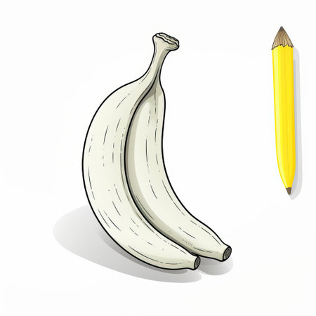 the hand-drawn sketch of a plantain features simple thick lines and minimalist outlines in a sketch style. this flat icon design is set against a white background with no noise, showcasing a white solid fill. the clean and coloring book for kids style is reminiscent of ebony glenn art. ai generatedの素材