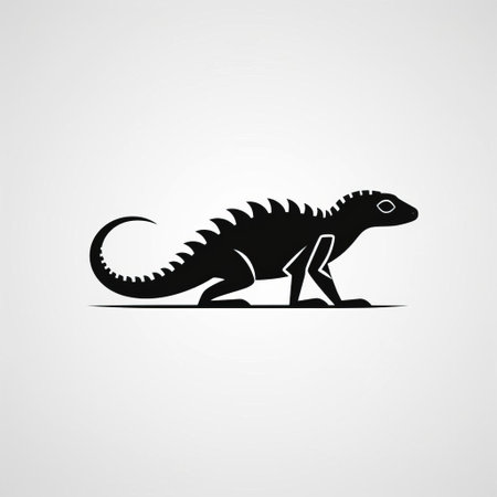 lizard in black and white silhouette, viewed from the front, set against a white background. the design is minimalistic and flat, resembling a logo with a 2d animation style. ai generatedの素材