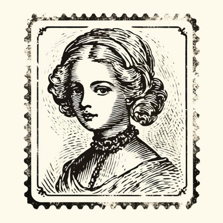 old print stamp of emma, isolated on a white background. this vintage piece features intricate line engraving in ink. perfect for collectors or history enthusiasts. ai generatedの素材