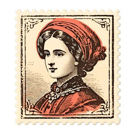 old print stamp of emma, isolated on a white background. this vintage piece features intricate line engraving in color. perfect for collectors and history enthusiasts. ai generatedの素材