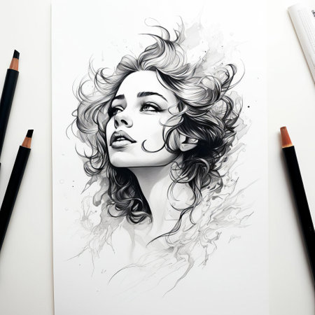 the photo showcases a minimalist frame design with a monochrome color scheme. it features a sketch-like ink illustration on a simple white background. ai generatedの素材