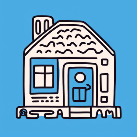 a keith haring-inspired line drawing of a house, featuring minimal colors, against a vibrant blue background. ai generatedの素材