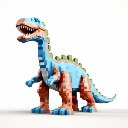 a 3d 8-bit pixel cartoon of an edmontosaurus dinosaur is depicted against a clean white background. this charming image showcases the retro-inspired design of the dinosaur, capturing its playful and nostalgic essence. perfect for fans of both dinosaurs and pixel art, this unique illustration brings the edmontosaurus to life in a fun and visually appealing way. ai generatedの素材