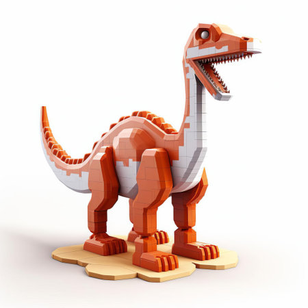 a 3d 8-bit pixel cartoon of a gallimimus dinosaur is depicted in this image. the gallimimus is showcased against a white background, highlighting its vibrant and retro-inspired design. this unique artwork captures the essence of the gallimimus in a playful and nostalgic manner, perfect for fans of both dinosaurs and pixel art. ai generatedの素材