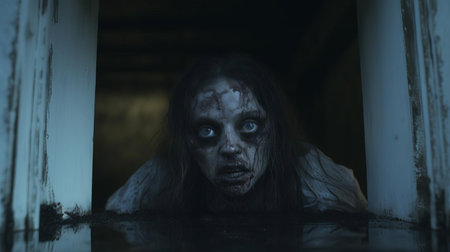 dive into the chilling scene from a 2020-made amateur horror movie, where grainy visuals and shaky camerawork on avi format amplify the eeriness, building an unsettling atmosphere for thrill-seekers. ai generatedの素材