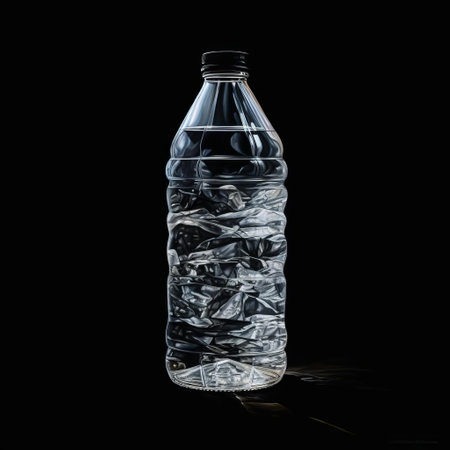 a classic bottle of water takes center stage in this drawing, set against a stark black background. the stone-like texture of the bottle adds a rustic touch, making it a standout piece for any collection. perfect for those who appreciate the simplicity of water and the art of drawing. ai generatedの素材