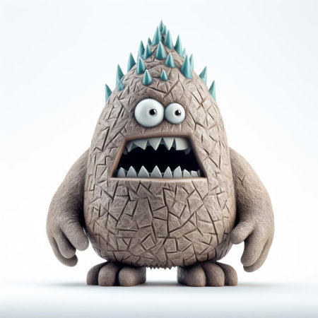"monster figurine showcases inventive character design, inspired by artists evgeni gordiets, clemens ascher, and didier lourenco. features spiky mounds and concrete texture. full-body view on white isolated background, perfect for close-up inspection.", ai generatedの素材