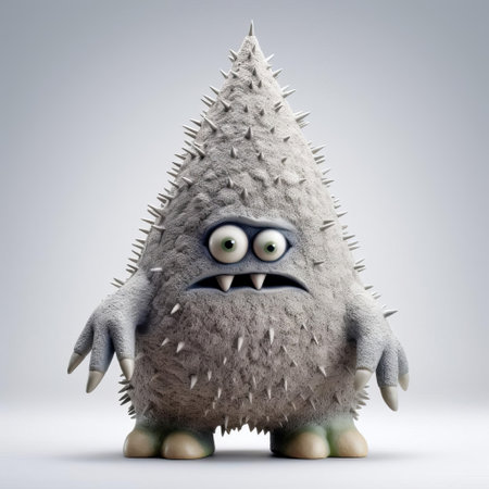 "monster figurine showcases inventive character designs, resembling styles of evgeni gordiets, clemens ascher, didier lourenco. notable features include spiky mounds and concrete textures. full-body view on white isolated background, perfect for close-up inspection.", ai generatedの素材