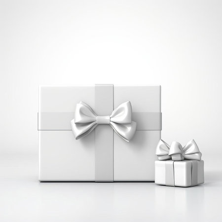 discover a striking image of a pristine white gift box with untied ribbons and a bow scattered on the floor, set against a crisp white isolated background. perfect for product promotion or design inspiration. ai generatedの素材