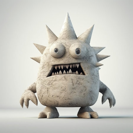 "monster figurine showcases inventive character design, inspired by artists evgeni gordiets, clemens ascher, and didier lourenco. features spiky mounds and concrete texture, presented on a white isolated background. full-body view of this unique, close-up figure.", ai generatedの素材