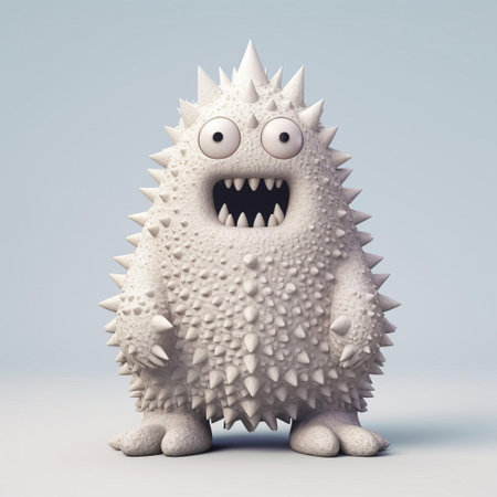 "monster figurine showcases inventive character designs, inspired by artists evgeni gordiets, clemens ascher, and didier lourenco. features spiky mounds and concrete texture. full-body view on a white isolated background, perfect for close-up inspection.", ai generatedの素材