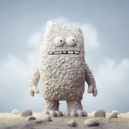 "monster figurine showcases inventive character design in the style of evgeni gordiets, clemens ascher, and didier lourenco. features spiky mounds on concrete material, presented in a close-up, full-body view against a white isolated background.", ai generatedの素材