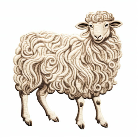 "sheep design: a full-body machine embroidery applique of a sheep, showcasing intricate details, set on a clean white isolated background, perfect for crafting and diy projects.", ai generatedの素材