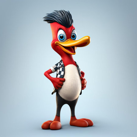 "3d woody woodpecker stands in full body view on a crisp white, isolated background, showcasing the vibrant colors and intricate details of this classic character.", ai generatedの素材