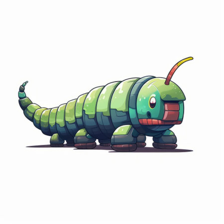 "pixel art caterpillar: vibrant full-body illustration of a caterpillar, showcasing intricate patterns, on a crisp white isolated background, perfect for web and graphic design projects.", ai generatedの素材
