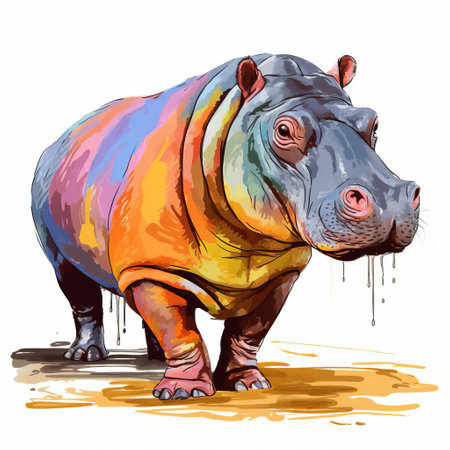 a blind contour hippopotamus takes center stage in this artistic rendering, showcasing a full-body profile against a clean, white isolated background. ideal for art enthusiasts and nature lovers alike. ai generatedの素材