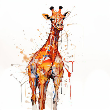 a blind contour giraffe takes center stage in this artistic rendering, its full body showcased in striking detail against a crisp, white isolated background. ai generatedの素材