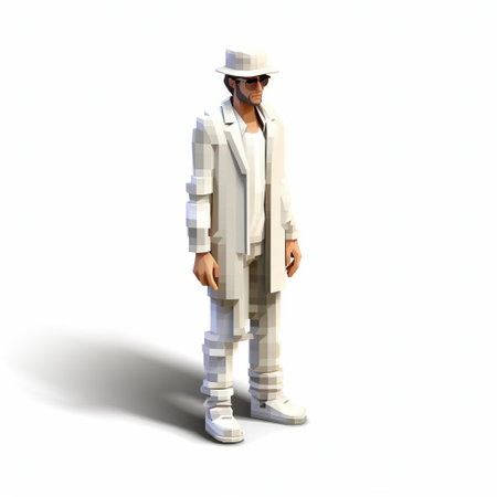 "jonathan stands in a 3d 8-bit pixelated style, depicted as an adult in a full-body view against a white backdrop. a vibrant and playful tribute to retro gaming aesthetics.", ai generatedの素材