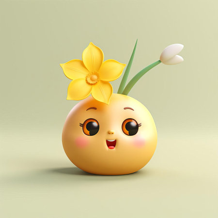 "narcissus emoji blooms with cute charm in ios 17 style, showcasing soft aesthetic colors and a 3d-looking clay render. this icon embodies correct proportions and high-quality detail, making it a standout addition to any digital interface.", ai generatedの素材