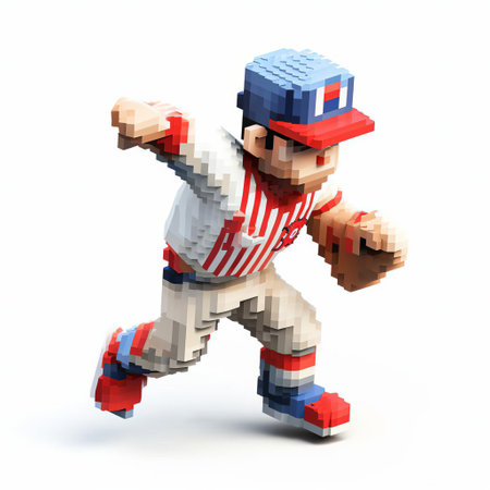 "8-bit pixel art of a character at bat, showcasing a vibrant 3d style on a white background. perfect for adding a nostalgic, gaming-inspired touch to any design.", ai generatedの素材