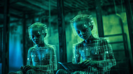 "miserable" 4k photo showcases a highly detailed scene of redevelopment, featuring a barcode and x-ray of a baby blue-eyed baby. surrounded by junkie figures in white-leathered clothing, the image exudes a 90's alternative vibe. a dirty pool filled with dark figures and a polaroid of a tongue adds to the grunge aesthetic. the neon lights glow against the lime and blackberry accents, while the shoegaze-inspiredの素材
