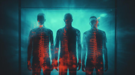 "4k photo of a rejected redstart, oozing with 90's alternative vibes, stands against a backdrop of 4 dark figures and a dirty pool. x-ray and light blue neon accents add realism, complemented by wasabi and white-collar flare. blackoutt's shoegaze style and flare elements enhance the highly detailed, glowing image, complete with a polaroid film texture.", ai generatedの素材