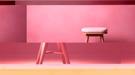 this professional photograph showcases a unique stool mockup, sitting atop a cushion and placed inside a blank poster frame. the studio lighting highlights its artistic design, making it a potential award-winning piece. perfect for interior design or graphic design projects. ai generatedの素材