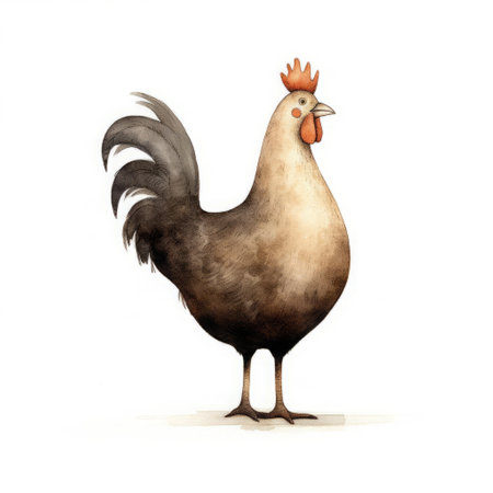 "chicken art by jon klassen, featuring a full-bodied depiction of the character on a white isolated background. a vibrant and playful illustration for art and chicken enthusiasts alike.", ai generatedの素材