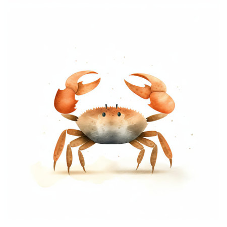 "jon klassen's crab art features a full-bodied crustacean on a pristine, isolated white background, showcasing the artist's unique style and love for detail.", ai generatedの素材