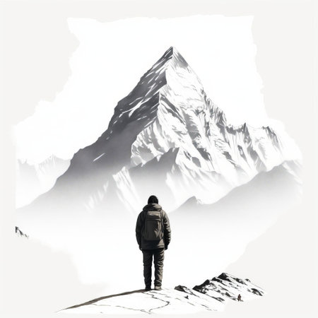 "himalayan yeti profile: a minimalist, hand-drawn image featuring a full-body himalayan yeti in profile, gazing directly at the viewer. clean black lines against a crisp white background.", ai generatedの素材