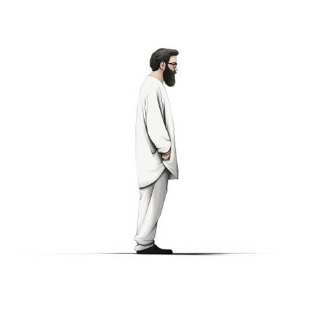"persian figure profile: a minimalist, hand-drawn image featuring a full-body persian figure in profile, gazing directly at the viewer. clean black lines define the figure, set against a crisp white background for high contrast. an elegant and culturally inspired design.", ai generatedの素材