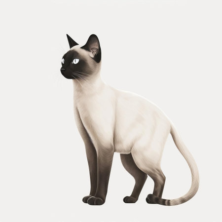 "tonkinese cat profile in hand-drawn minimalist style, capturing its distinctive features, with focused eyes and sleek body, on a spotless white background.", ai generatedの素材