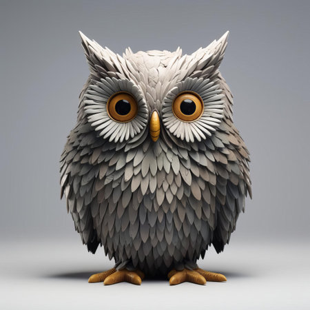 "evgeni gordiets, clemens ascher, didier lourenco-inspired owl figurine showcases inventive character designs. full body view of spiky mounds style concrete owl on white isolated background.", ai generatedの素材