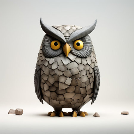 "evgeni gordiets, clemens ascher, didier lourenco-inspired owl figurine showcases inventive character designs with spiky mounds. full-body view on white isolated background, perfect for concrete decor accents.", ai generatedの素材