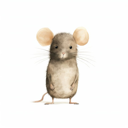 "experience the whimsy of 'mouse' by jon klassen, a vibrant mouse art piece on a crisp white background, showcasing the full body of this endearing character.", ai generatedの素材