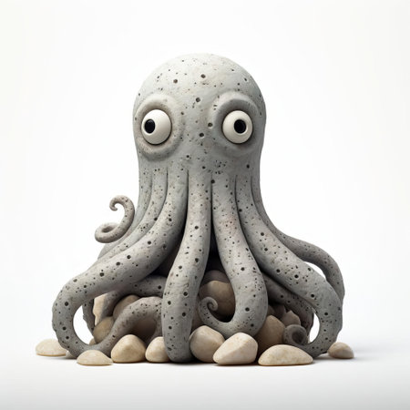 "octopus figurine showcasing inventive character designs, inspired by evgeni gordiets, clemens ascher, and didier lourenco. features spiky mounds on a white isolated background, with a close-up view of the full body concrete sculpture.", ai generatedの素材