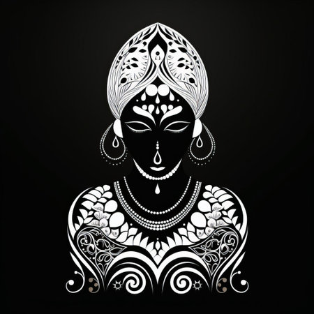 explore the beauty of minimalist indian art with these stunning black and white designs. geometric patterns, inspired by traditional indian motifs, create a modern, sophisticated look. perfect for adding a touch of culture to any space. ai generatedの素材