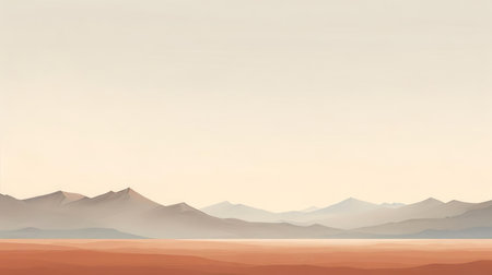 "explore the tranquility of minimalism in this painting, where the spotlight lies on the grandeur of a desert horizon and its vast mountain expanse. a study in simplicity, it embodies the essence of wide-open spaces.", ai generatedの素材
