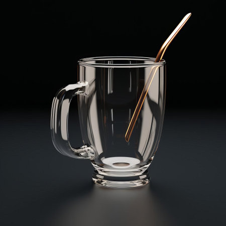 detailed 3d model of a pristine glass cup, meticulously crafted with meticulous attention to its curves and transparency. includes augmented reality support for an immersive user experience. designed in a 19:6 aspect ratio for seamless integration into your digital workspace. ai generatedの素材