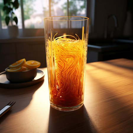 download a 3d model of a pristine glass cup specifically designed for serving spaghetti. this model features augmented reality support and is optimized for a 19:6 aspect ratio. ai generatedの素材