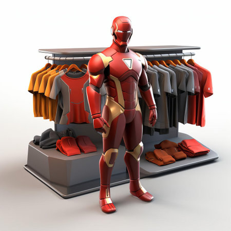 a vibrant retail sales associate stands confidently in a futuristic suit, adorned with a unique material that evokes a clash of cultures. their closed suit and helmet create a bold, independent statement. the artwork features a cartoon-inspired isometric style with low poly count and minimal details, resulting in a captivating and minimalist representation. ai generatedの素材