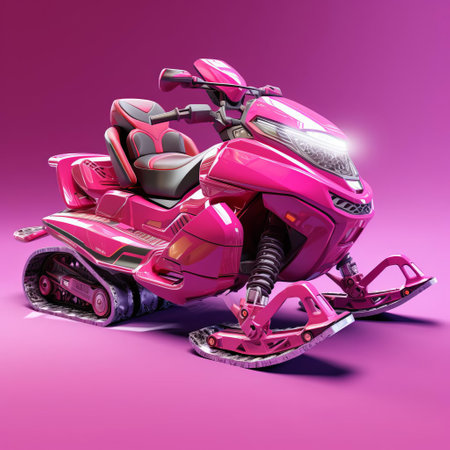 a vibrant fuchsia snowmobile speeds through a surreal landscape, inspired by the adventurous vibes of uncharted. this stunning 3d cgi artwork features a futuristic snowmobile against a contrasting fuchsia backdrop. ai generatedの素材