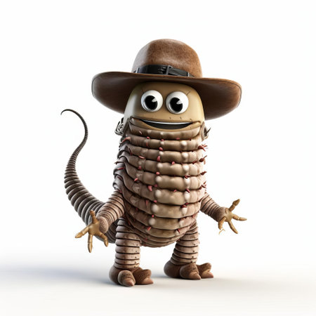 a vibrant 3d caterpillar, adorned in a charming cowboy outfit, poses confidently on a pristine white background. its colorful costume and playful stance make for a delightful and whimsical photo. ai generatedの素材